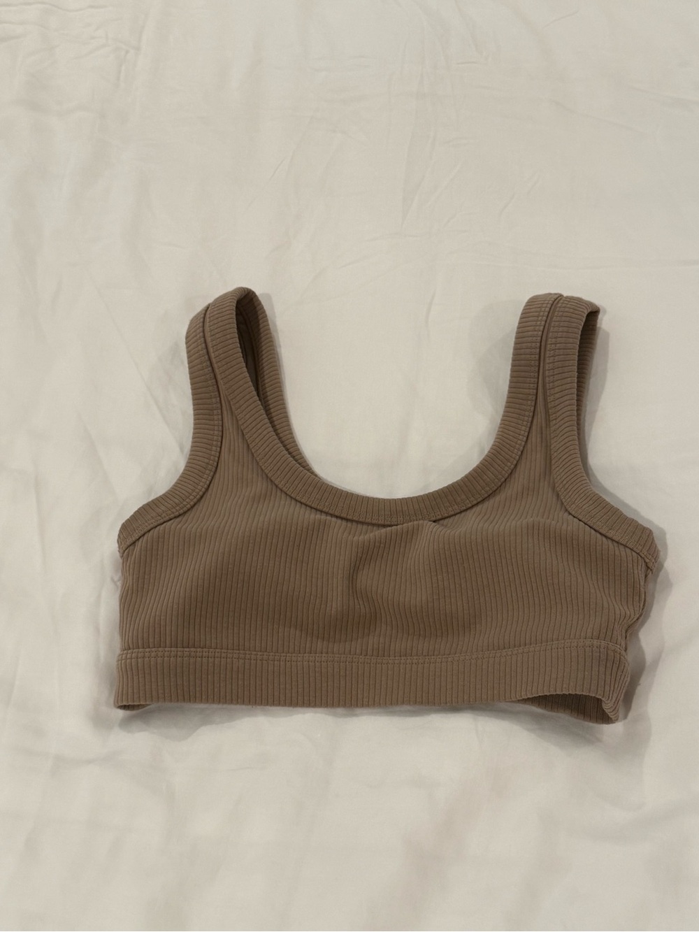 ALO Yoga Ribbed Scoop-Neck Sports Bra in Taupe